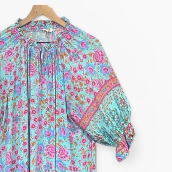 Easel Boho Style Floral Print Oversized Balloon Sleeve Midi Dress Size Small - Picture 9 of 11